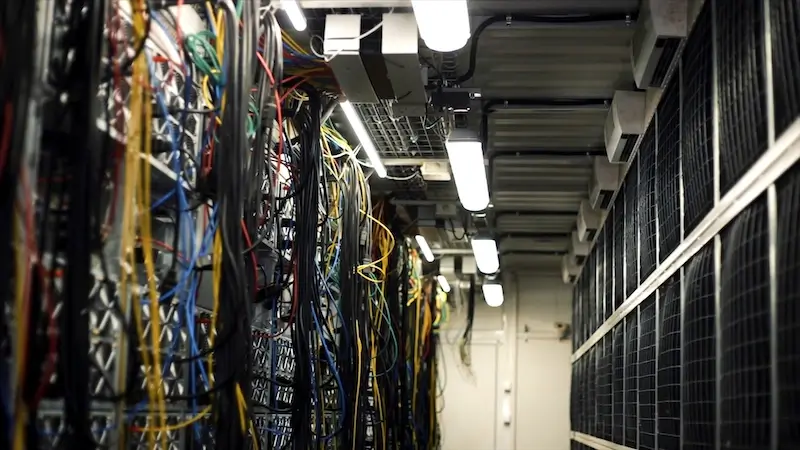 Inside room with data centers and cables stock